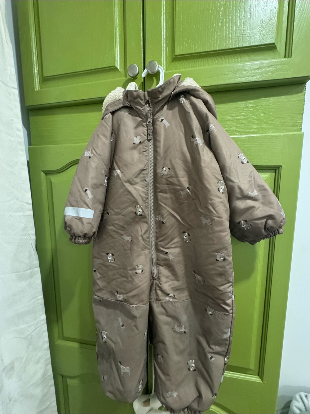 H&M Tan Puffer Kids Hooded Snowsuit with Animal Print